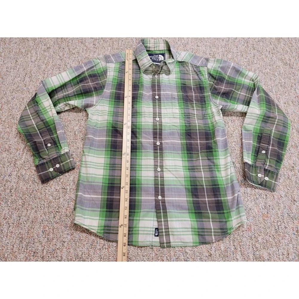 The North Face Shirt Mens Size Medium Green Grey Plaid Button Up Hiking Camping‎